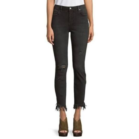 Free People Denim - Free People Great Heights Frayed Skinny Jeans In Black Size 29 Waist